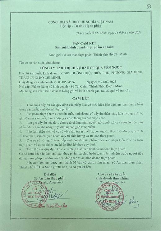 Bản cam kết sản xuất, kinh doanh thực phẩm an toàn
